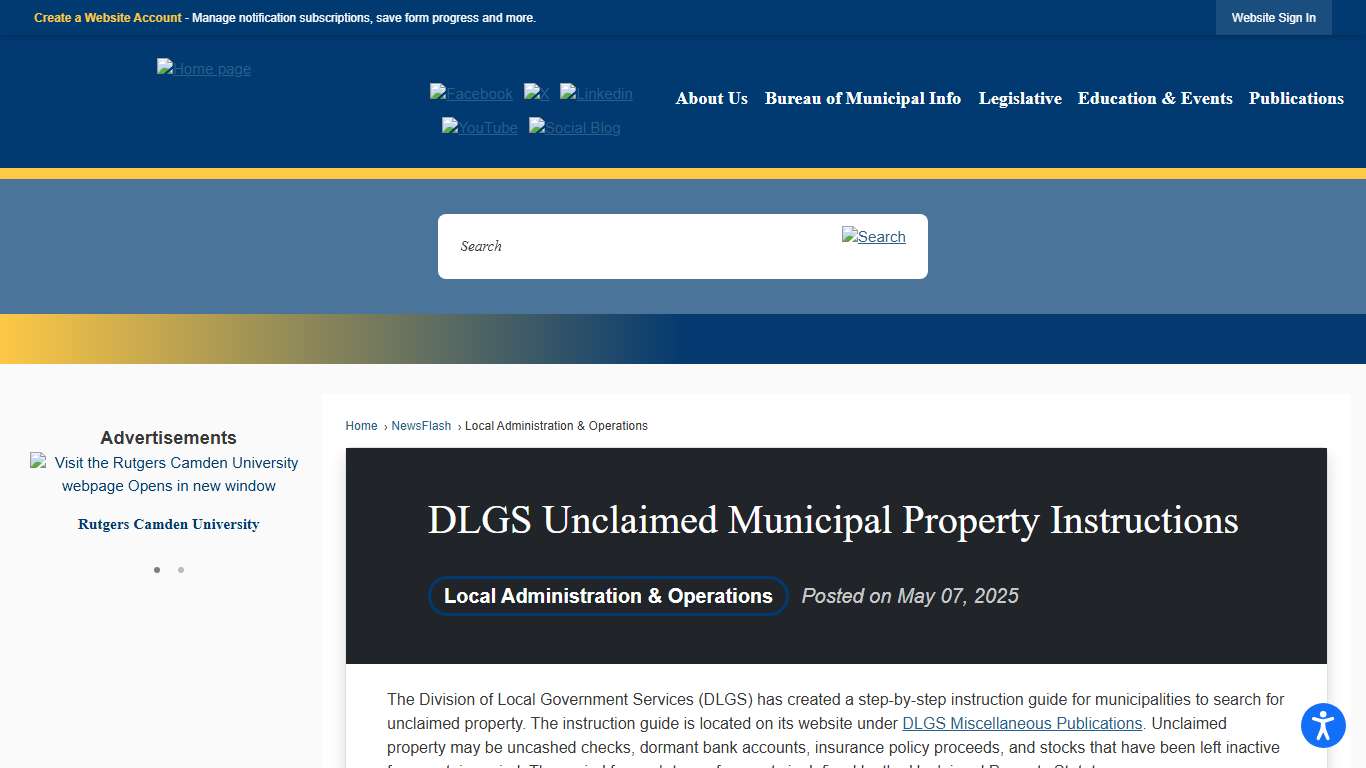 DLGS Unclaimed Municipal Property Instructions • New Jersey League of Municipalities